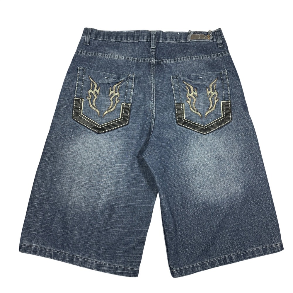 Indigo-30 Mens Baggy Denim Shorts Blue Size 34 Y2K Skater Streetwear Jean Shorts